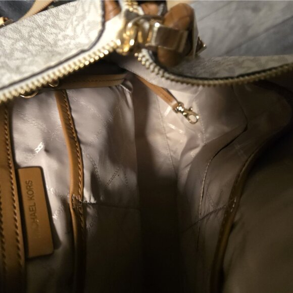 Michael Kors Lexington MK Signature Cream Brown Tote Shoulder Bag Tote Purse - Picture 8 of 12